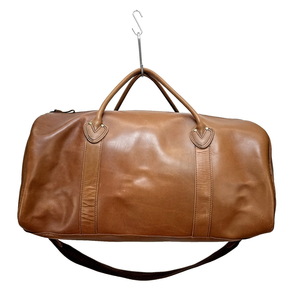 L.L. Bean Signature Cognac Brown Leather Travel Duffle Weekender Canvas Lined